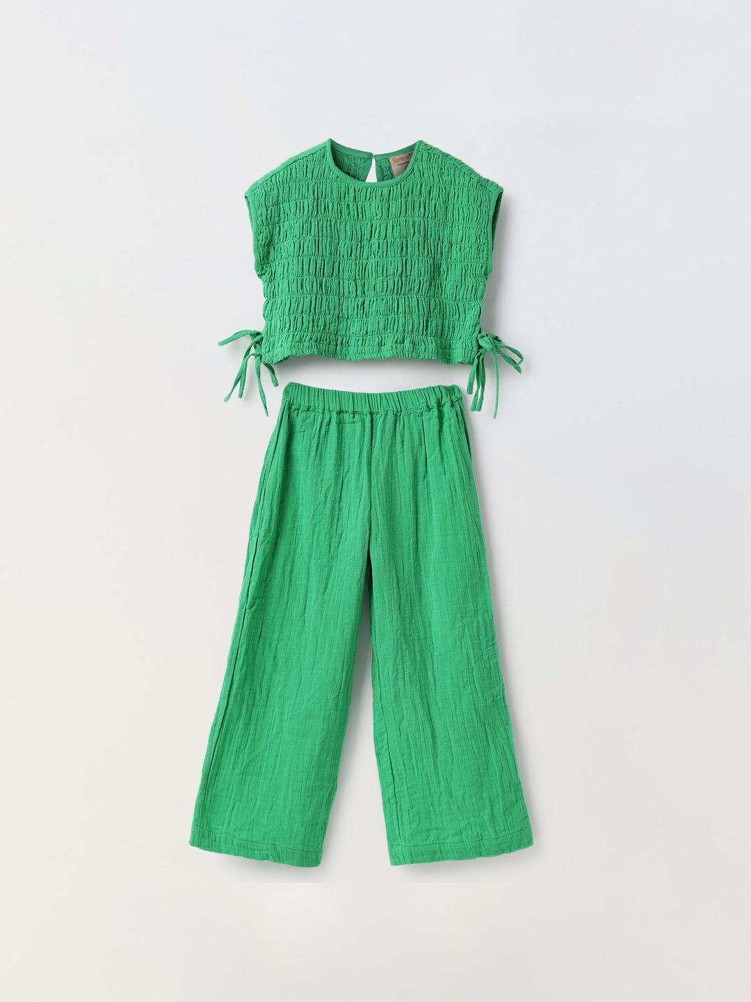 Green Cotton Gauze Wide Leg Co-ord Set