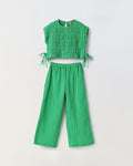 Green Cotton Gauze Wide Leg Co-ord Set