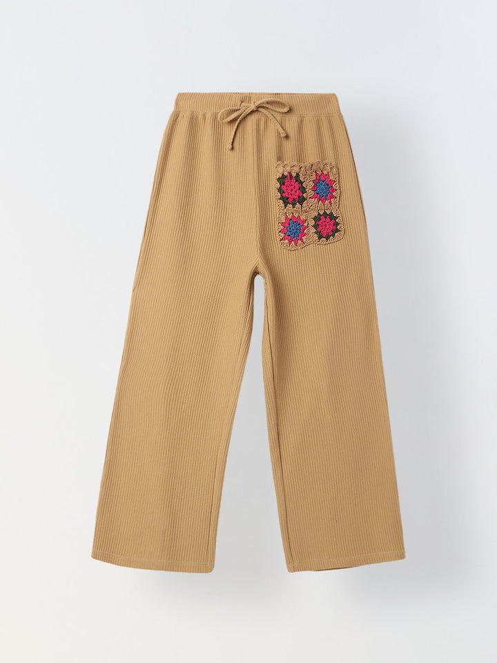 Brown Cotton Crochet Patch Lounge Pants – Girls