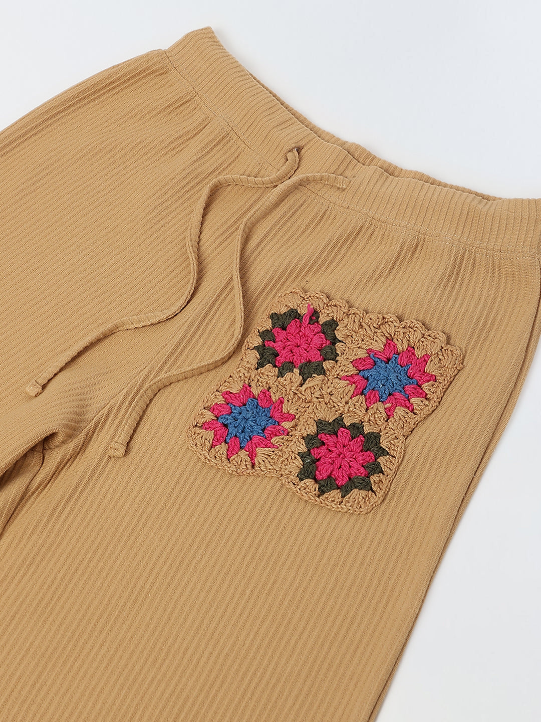 Brown Cotton Crochet Patch Lounge Pants – Girls