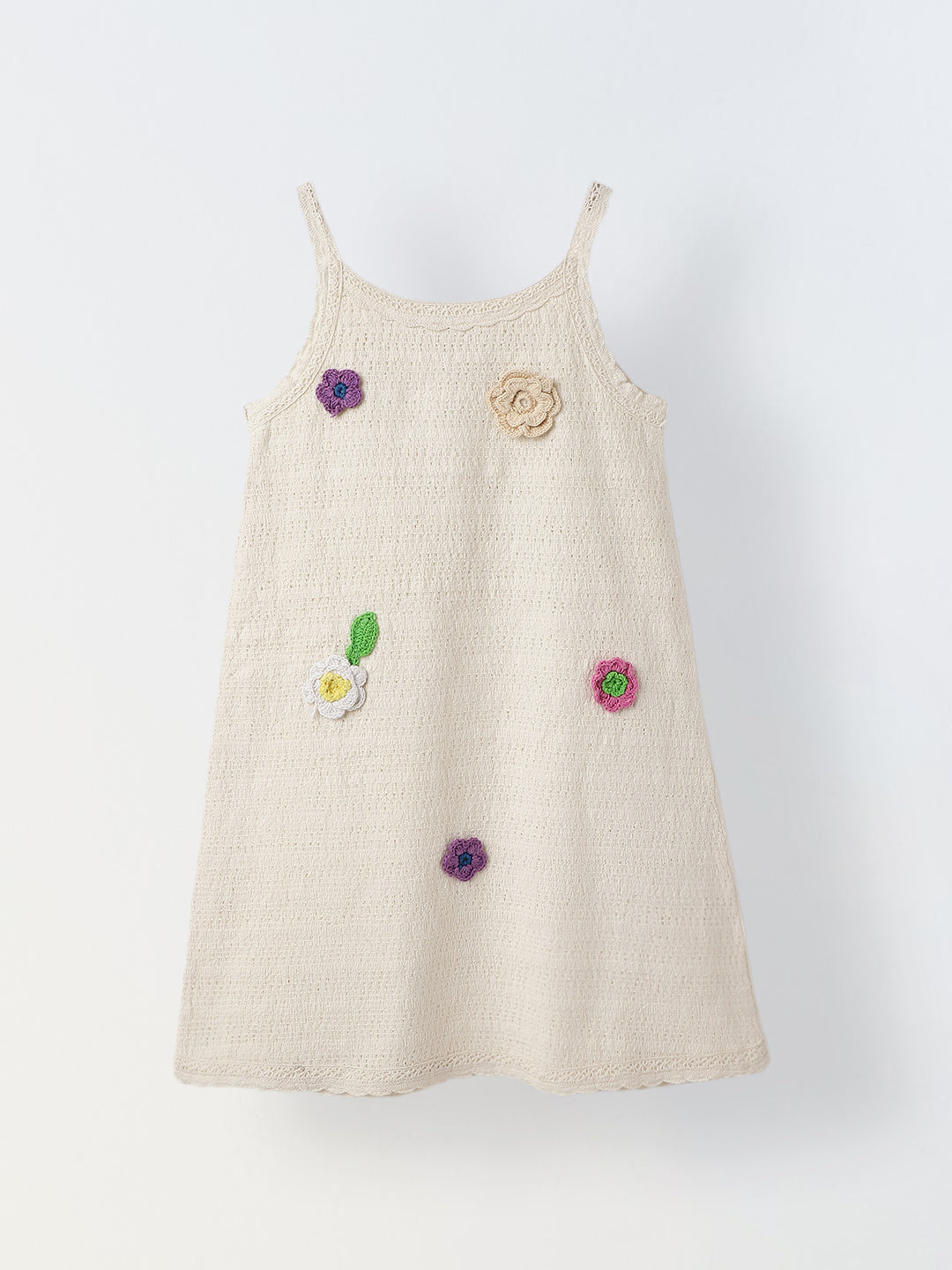 Girls Ivory Cotton Crochet Round Neck A-line Dress