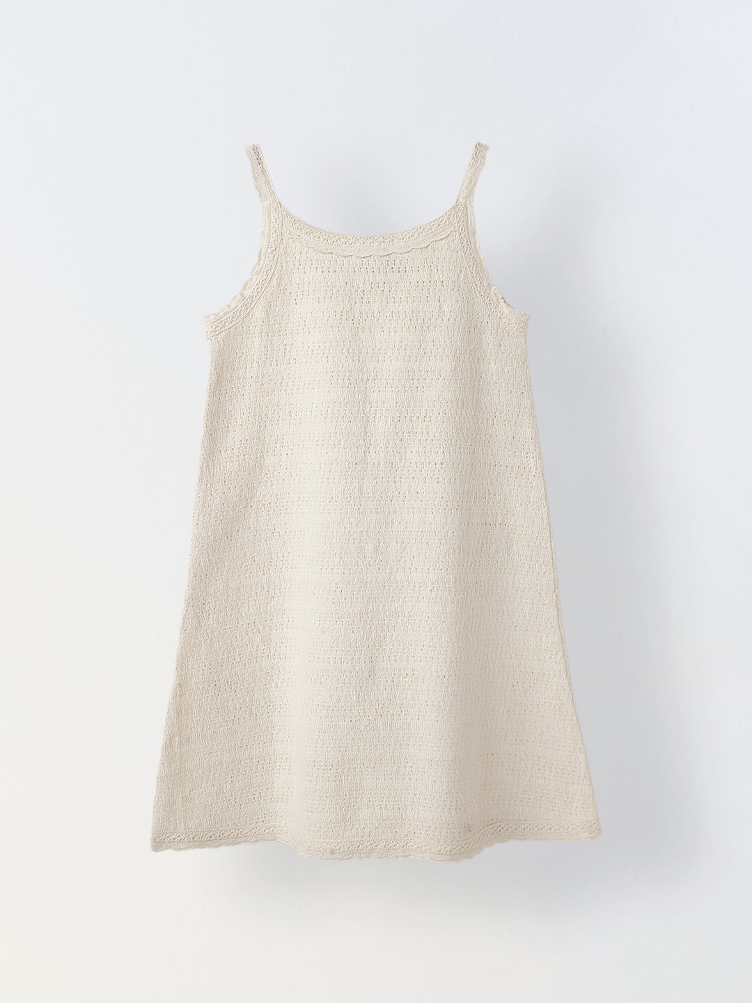 Girls Ivory Cotton Crochet Round Neck A-line Dress