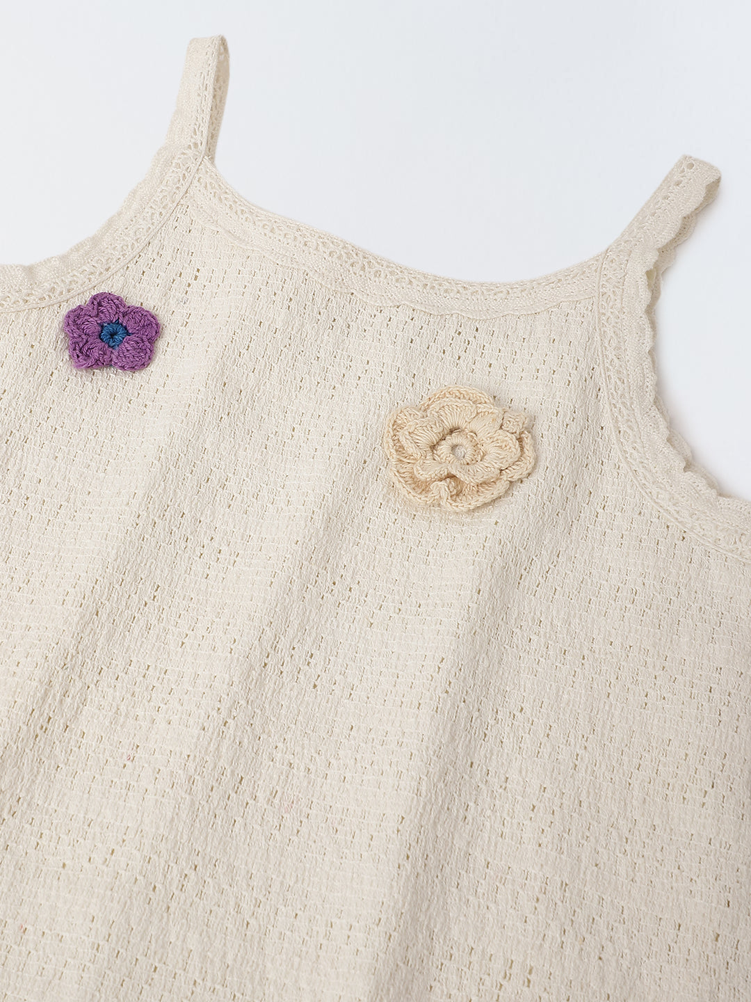 Girls Ivory Cotton Crochet Round Neck A-line Dress