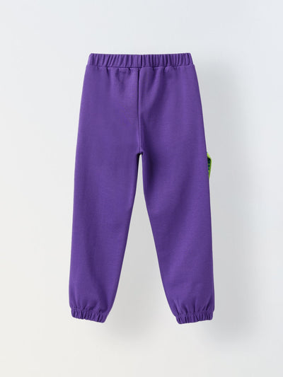 Vibrant Purple Girls Set with Front Zip, Knit Fabric & High Neck