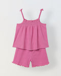 Spunkies Girls Pink Smocked Shoulder Straps Sleeveless Top and Shorts Set