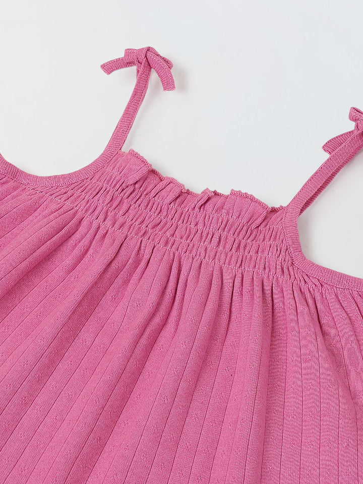 Spunkies Girls Pink Smocked Shoulder Straps Sleeveless Top and Shorts Set