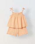 Spunkies Girls Peach Smocked Shoulder Straps Sleeveless Top and Shorts Set
