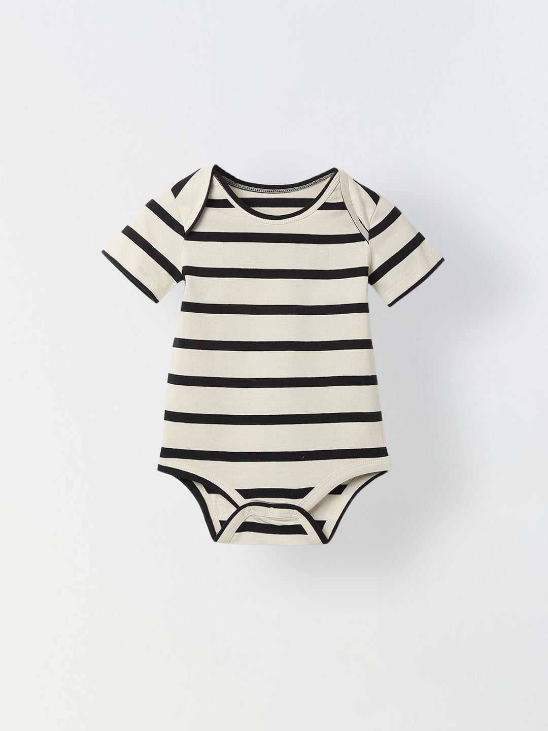 Black & White Stripe Cotton Jersey Romper For Infant's