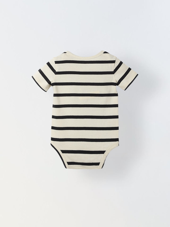 Black & White Stripe Cotton Jersey Romper For Infant's