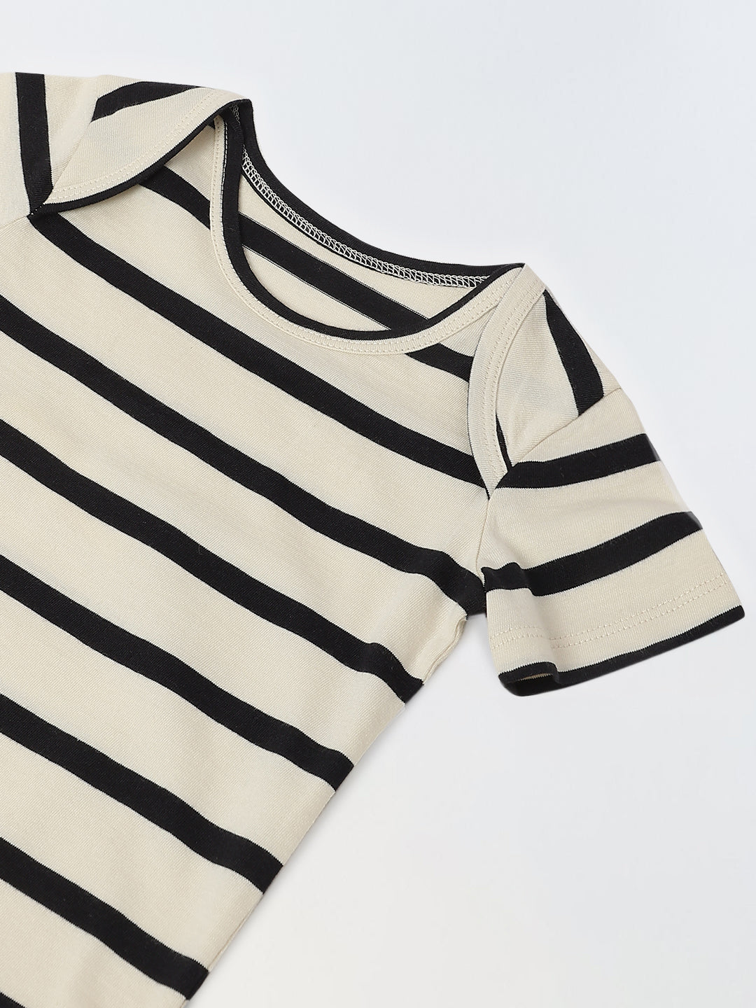 Black & White Stripe Cotton Jersey Romper For Infant's