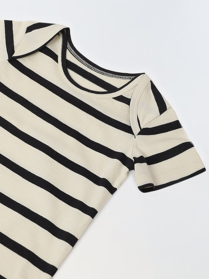 Black & White Stripe Cotton Jersey Romper For Infant's