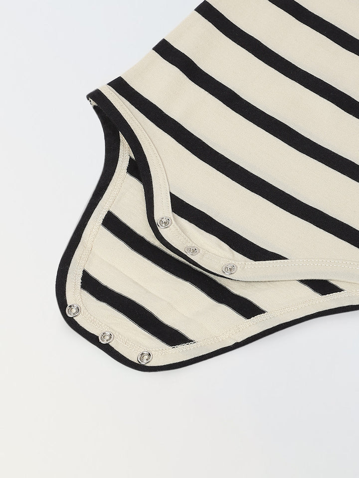 Black & White Stripe Cotton Jersey Romper For Infant's