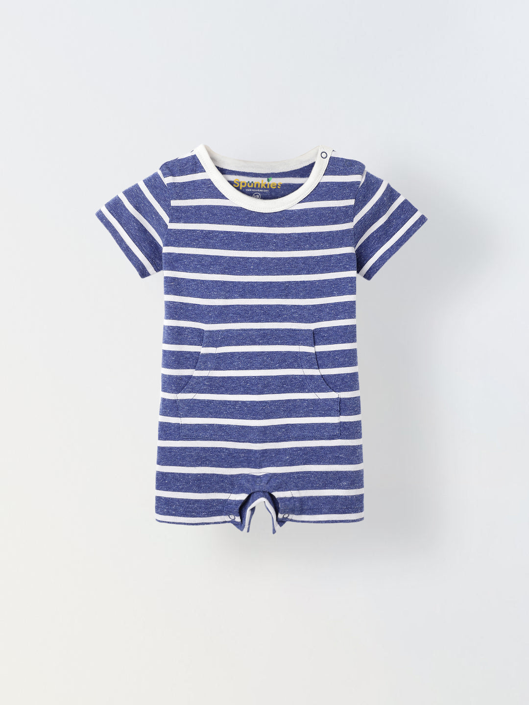 Infant Blue Stripe Cotton Round Neck Romper