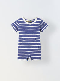 Infant Blue Stripe Cotton Round-Neck Romper