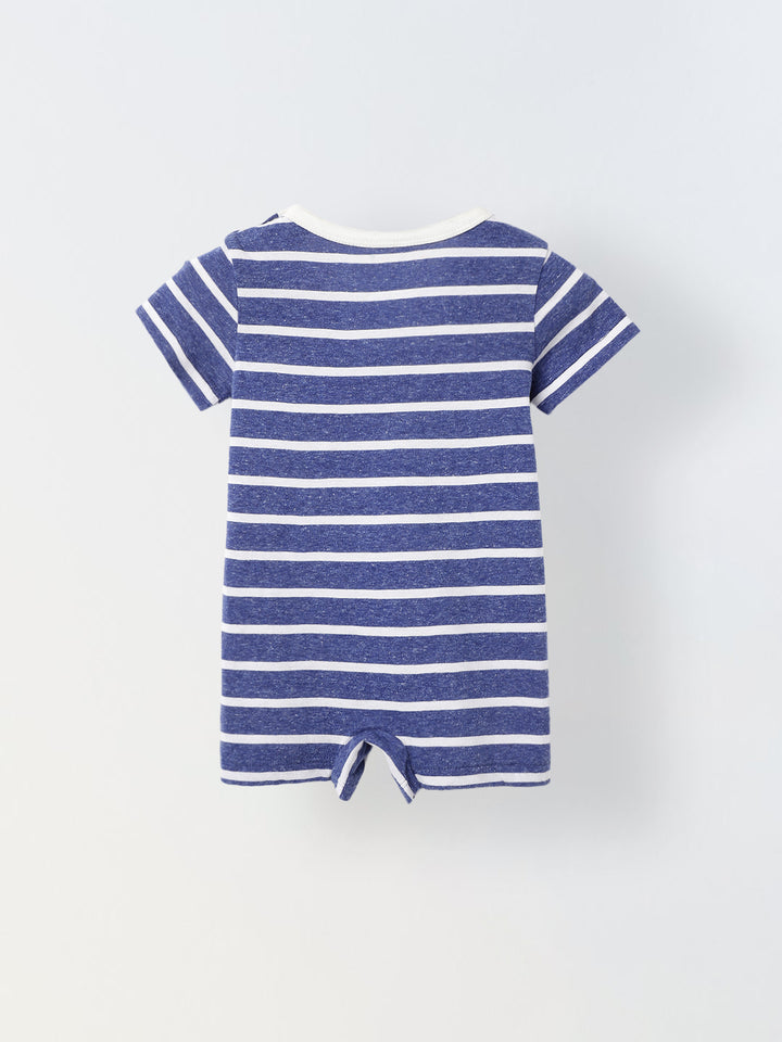 Infant Blue Stripe Cotton Round Neck Romper