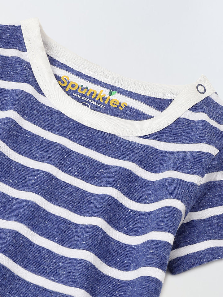 Infant Blue Stripe Cotton Round Neck Romper