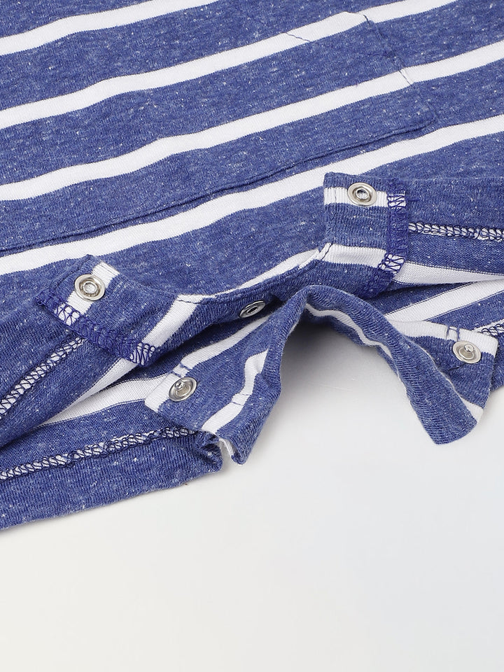 Infant Blue Stripe Cotton Round Neck Romper