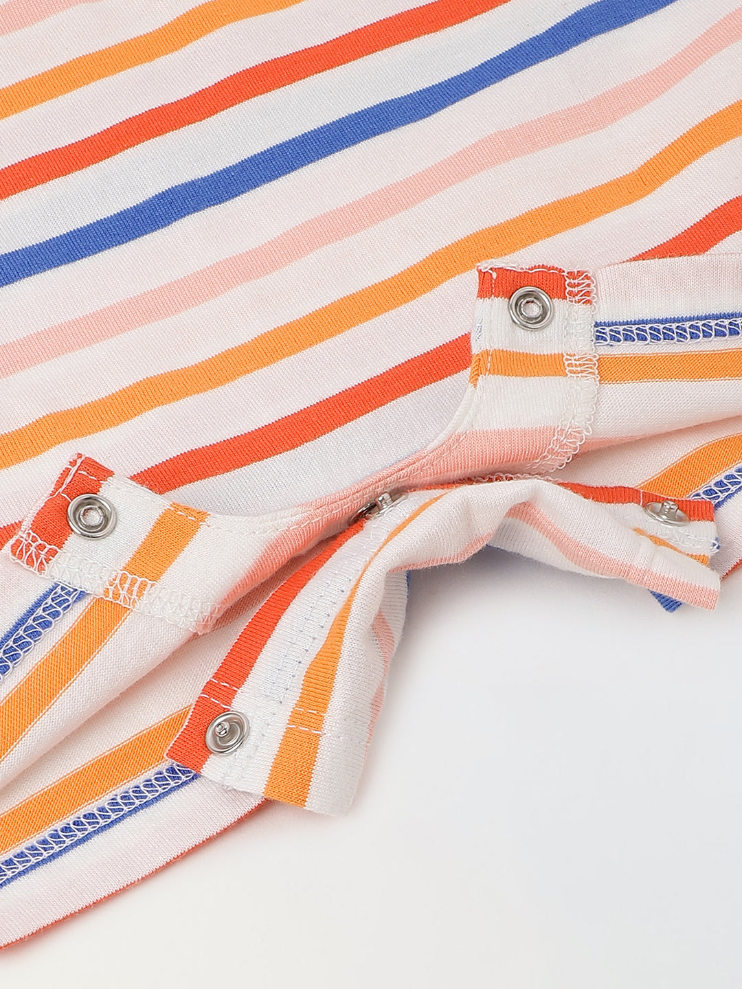 Infant Multicolour Stripe Cotton Round Neck Collar Romper