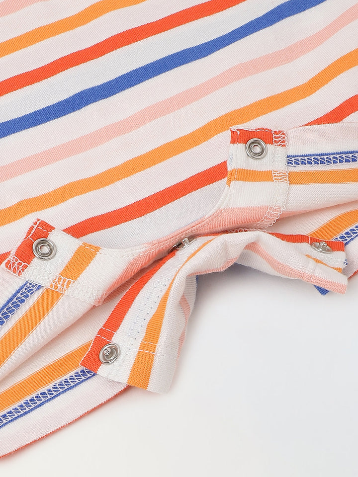 Infant Multicolour Stripe Cotton Round Neck Collar Romper