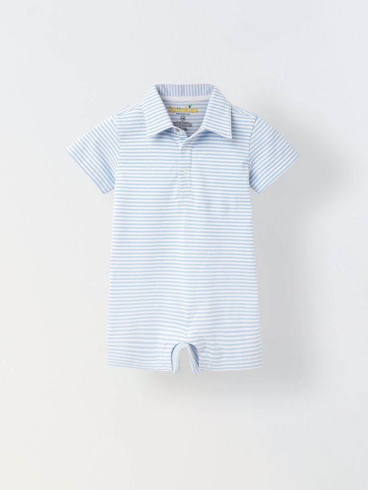 Infant Blue Stripe Cotton Collar Neck Romper