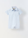 Infant Blue Stripe Cotton Collar Neck Romper