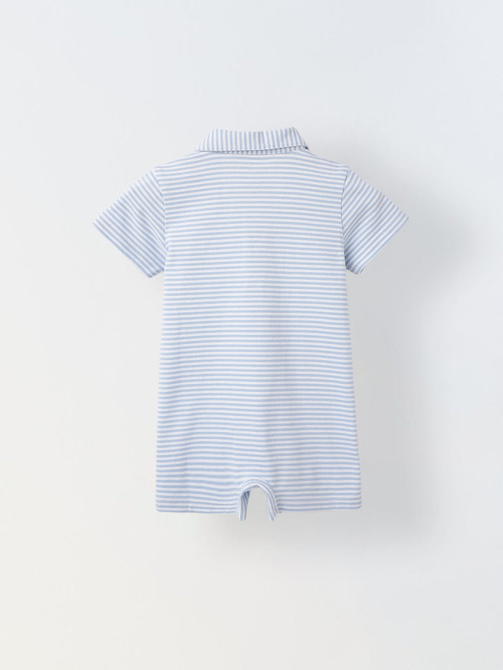 Infant Blue Stripe Cotton Collar Neck Romper