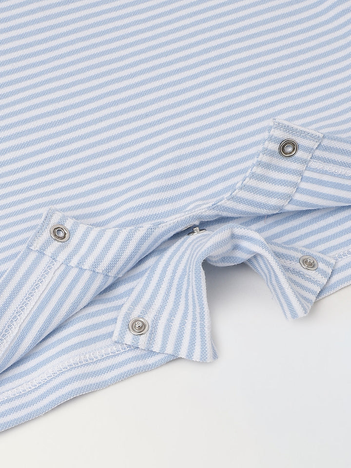 Infant Blue Stripe Cotton Collar Neck Romper