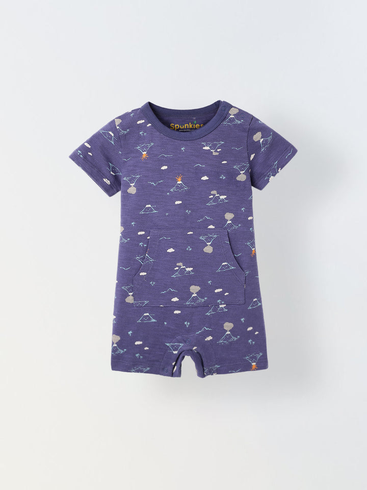 Infant Blue Cotton Round Neck Romper