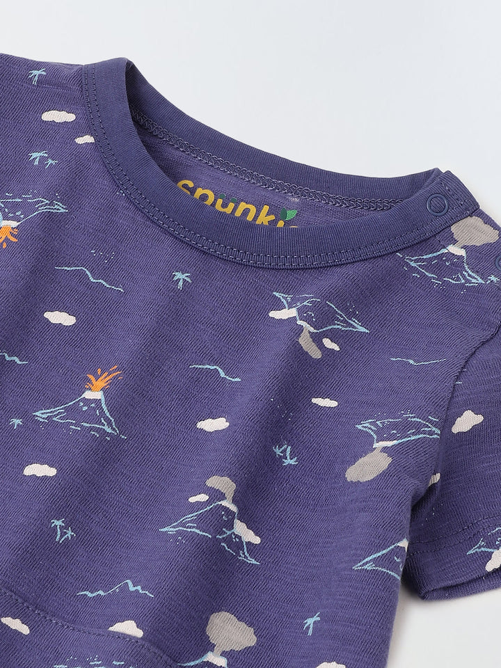 Infant Blue Cotton Round Neck Romper