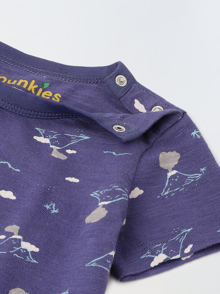 Infant Blue Cotton Round Neck Romper