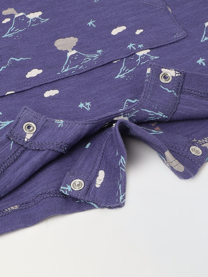 Infant Blue Cotton Round Neck Romper