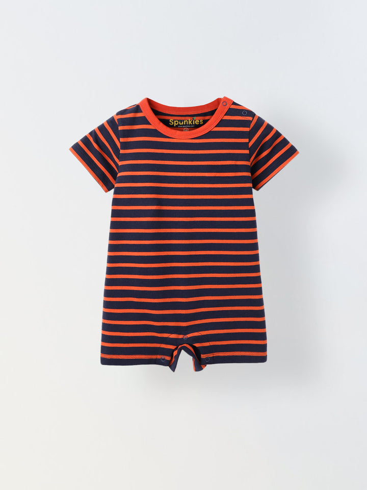 Infant Blue Stripe Cotton Round Neck Romper
