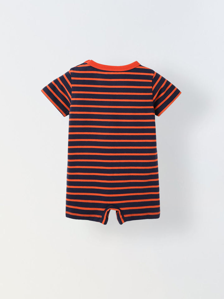 Infant Blue Stripe Cotton Round Neck Romper