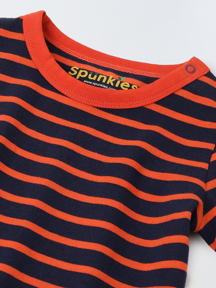 Infant Blue Stripe Cotton Round Neck Romper