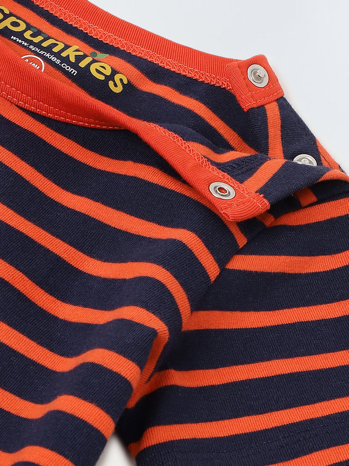 Infant Blue Stripe Cotton Round Neck Romper