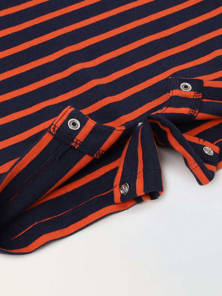 Infant Blue Stripe Cotton Round Neck Romper