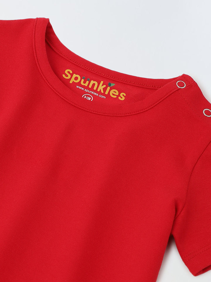 Infant Red Cotton Round Neck Romper