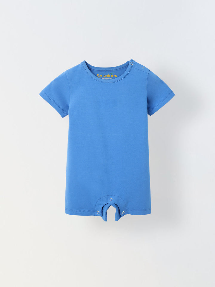 Infant Blue Cotton Round Neck Romper