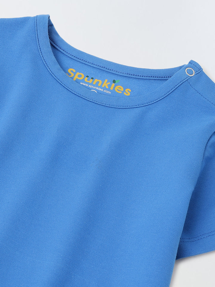 Infant Blue Cotton Round Neck Romper