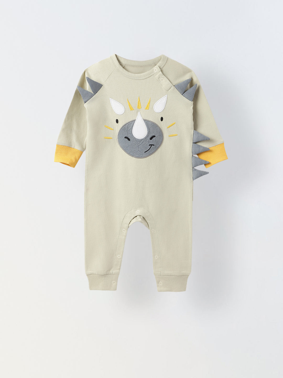 Light Grey Jersey Cotton Romper With Rhino Patch For Infant's