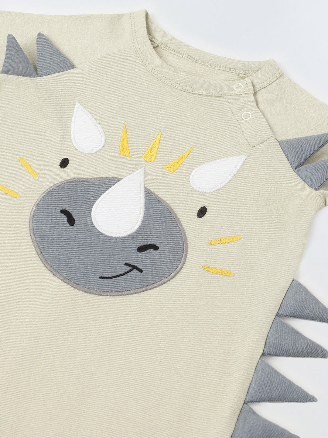 Light Grey Jersey Cotton Romper With Rhino Patch For Infant's
