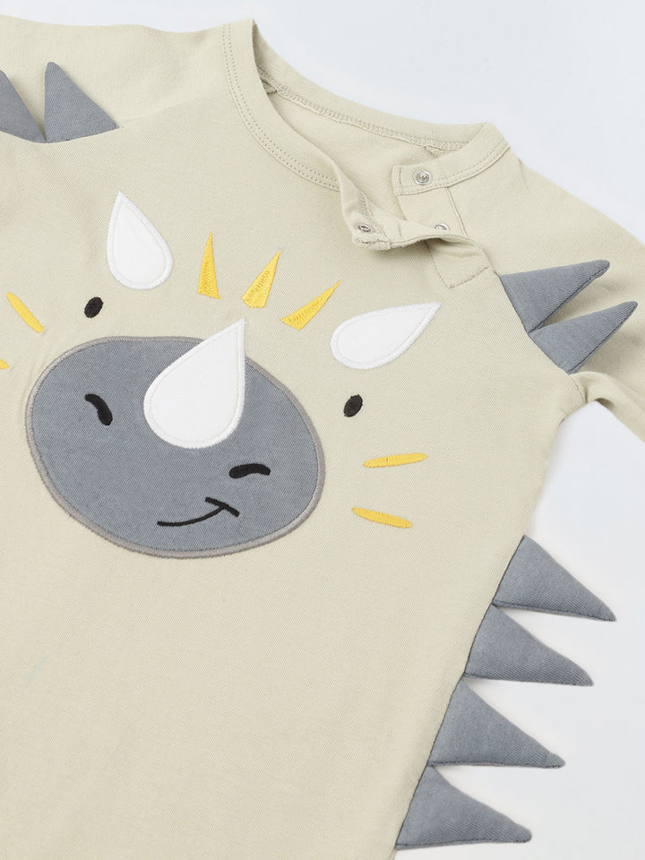 Light Grey Jersey Cotton Romper With Rhino Patch For Infant's
