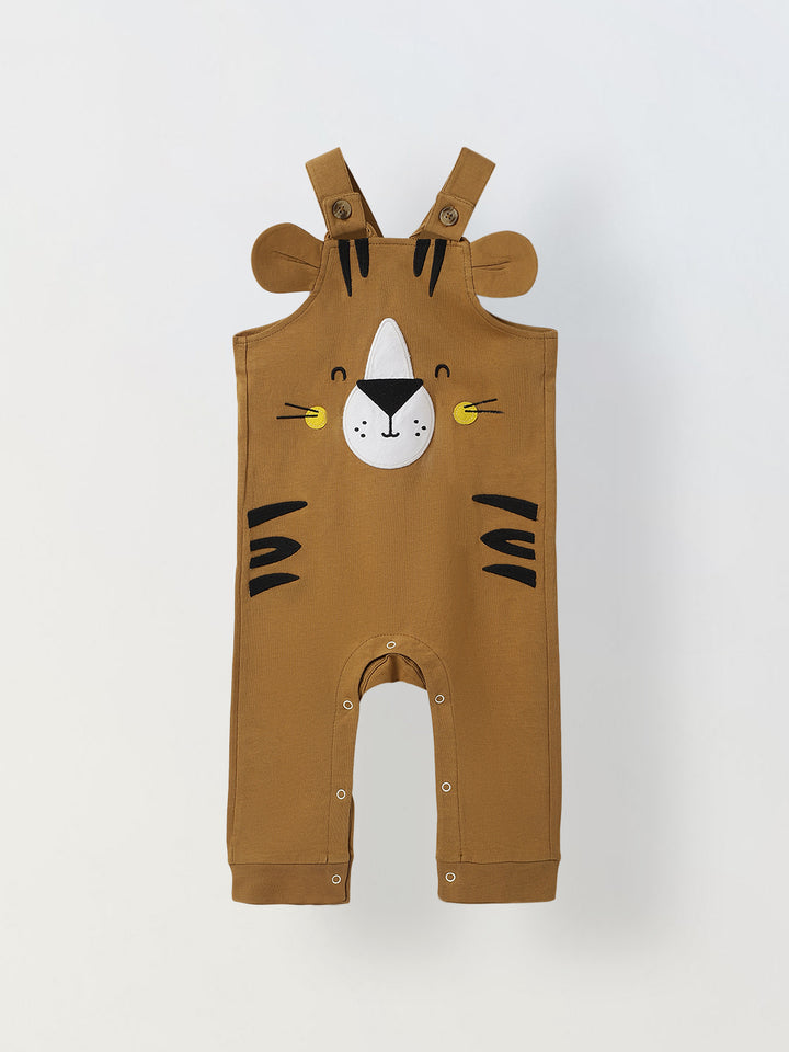 Brown Cotton Jersey Romper with Lion Patch for infant's