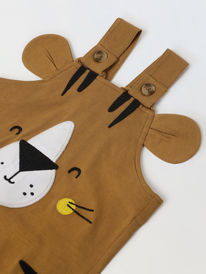 Brown Cotton Jersey Romper with Lion Patch for infant's