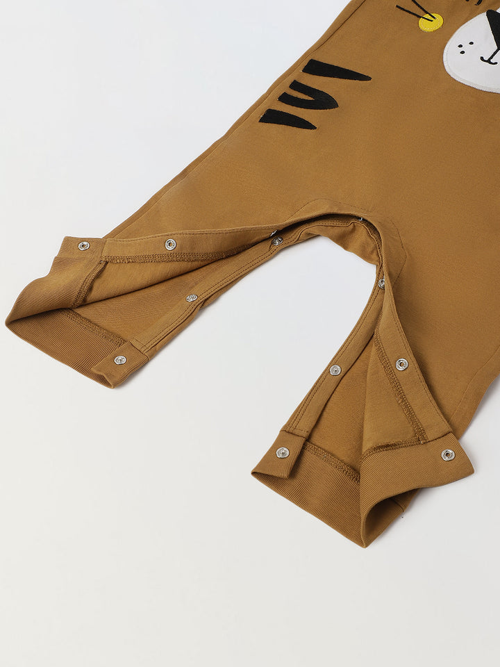 Brown Cotton Jersey Romper with Lion Patch for infant's