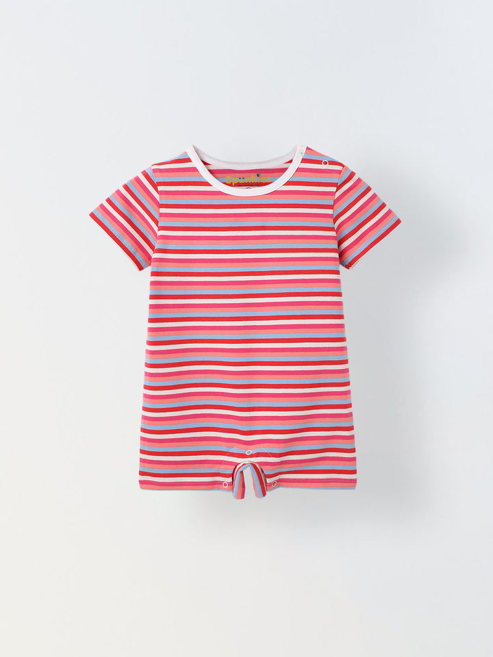 Infant Multicolour Stripe Cotton Round Neck Romper
