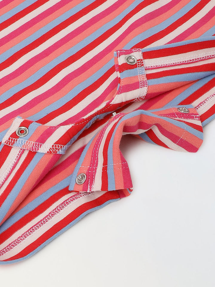 Infant Multicolour Stripe Cotton Round Neck Romper