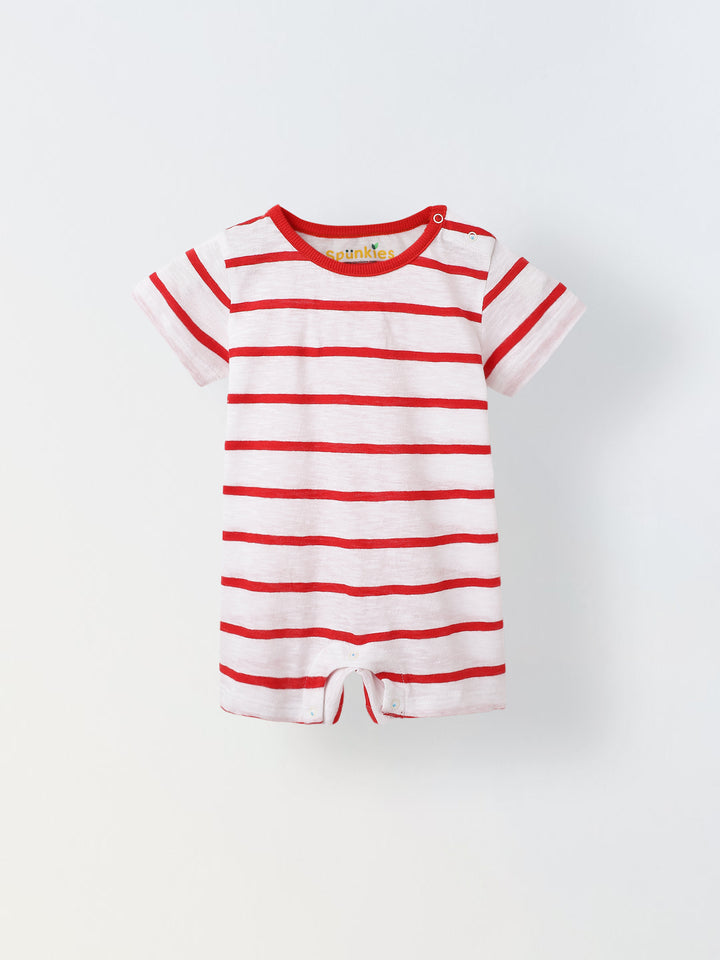 Infant White Stripe Cotton Round Neck Romper
