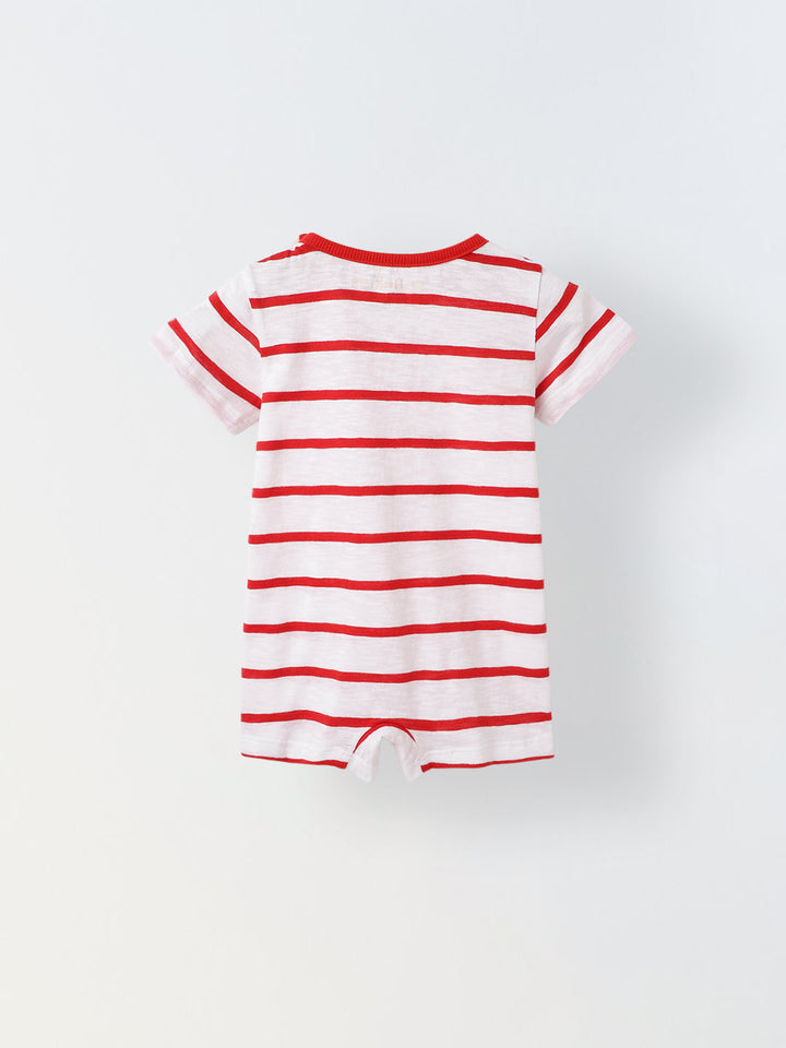 Infant White Stripe Cotton Round Neck Romper
