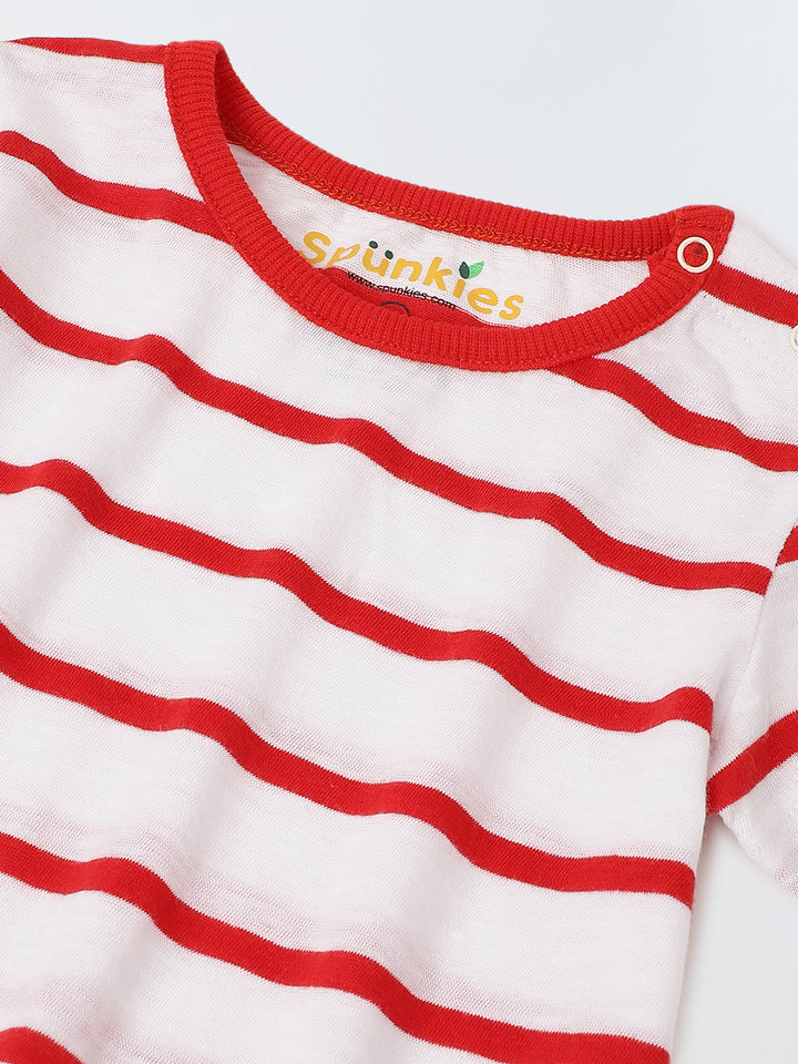 Infant White Stripe Cotton Round Neck Romper
